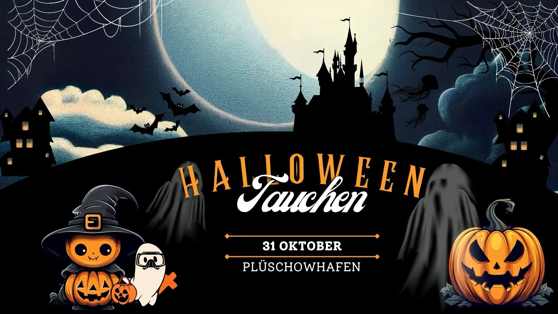Dekoratives Banner zum Halloweentauchen der Kieler Tauchvereine mit den Submarins